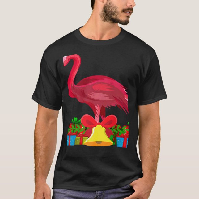 T-shirt Noël Flamant rose rose tropical avec décorations (Devant)