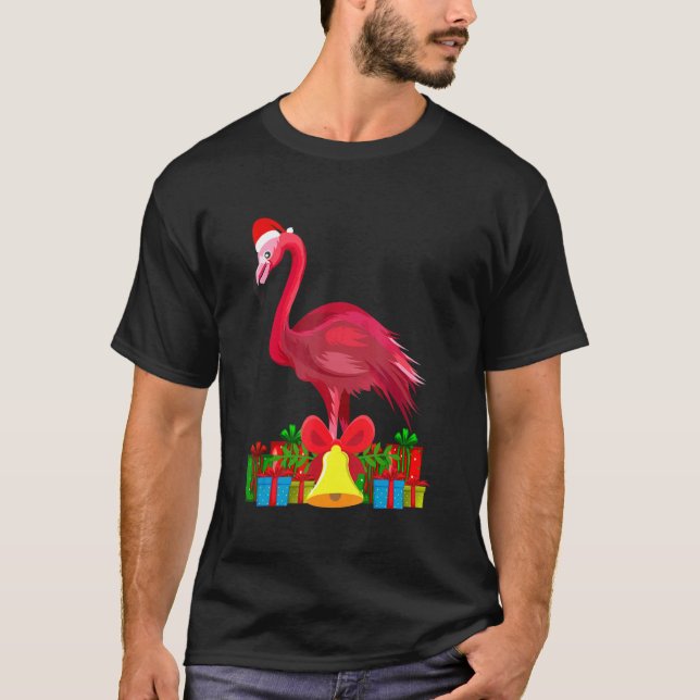 T-shirt Noël Flamant rose rose tropical avec décorations (Devant)
