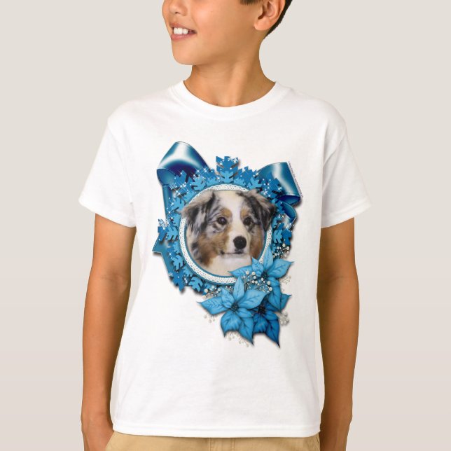 T-shirt Noël - Flocon de neige bleu - Berger australien (Devant)