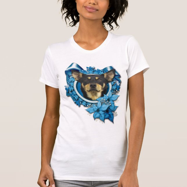 T-shirt Noël - flocon de neige bleu - Kelpie australien (Devant)