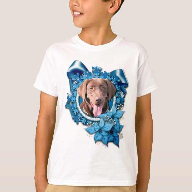 T-shirt Noël - Flocon de neige bleu - Labrador - Chocolat (Devant)