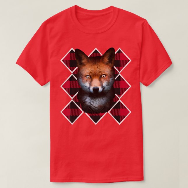 T-shirt Noël Fox Red Plaid Motif Santa Claus T-Shir (Design devant)