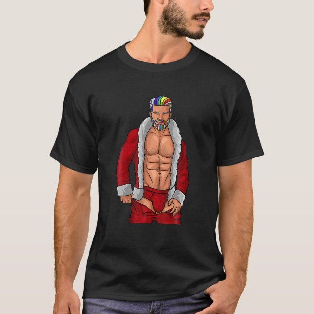 T-shirt Noël Gay Santa Claus LGBTQ Rainbow Funny Noël (Devant)