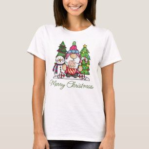 T-shirt Noël Gnome Snowman Graphic Print Tee, Vacances