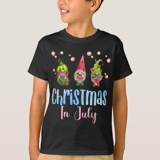 T-shirt Noël Gnomes drôle en juillet pastèque Noël (Devant)