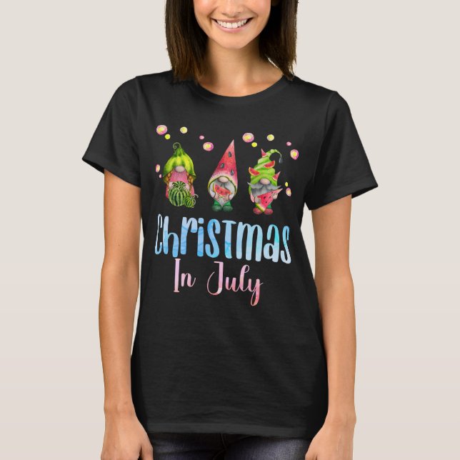 T-shirt Noël Gnomes drôle en juillet pastèque Noël (Devant)