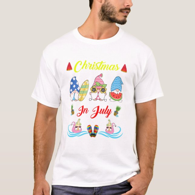 T-shirt Noël Gnomes En Juillet Été (Devant)