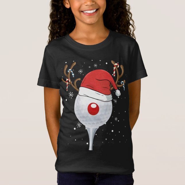 T-Shirt Noël Goft Reindeer Funny Santa Hat Golf Lover (Devant)
