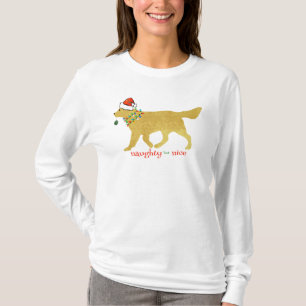 T-shirt Noël Golden Retriever Naughty, mais Nice