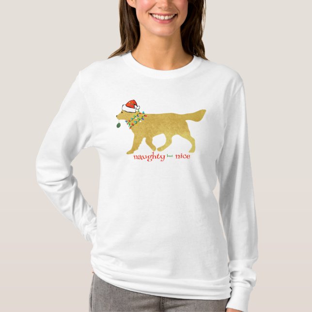 T-shirt Noël Golden Retriever Naughty, mais Nice (Devant)