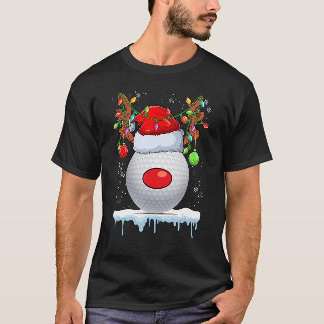 T-shirt Noël Golf Reindeer Santa Hat Lumière Noël Garçons (Devant)