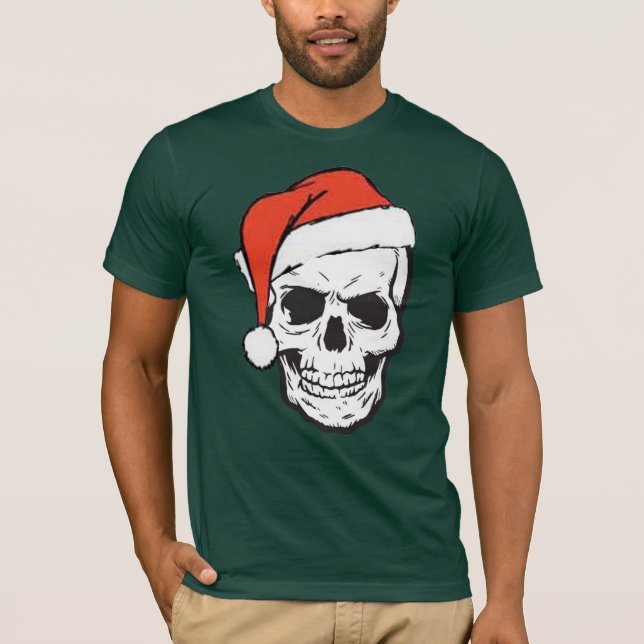 T-shirt Noël gothique crâne avec Santa Hat graphique (Devant)