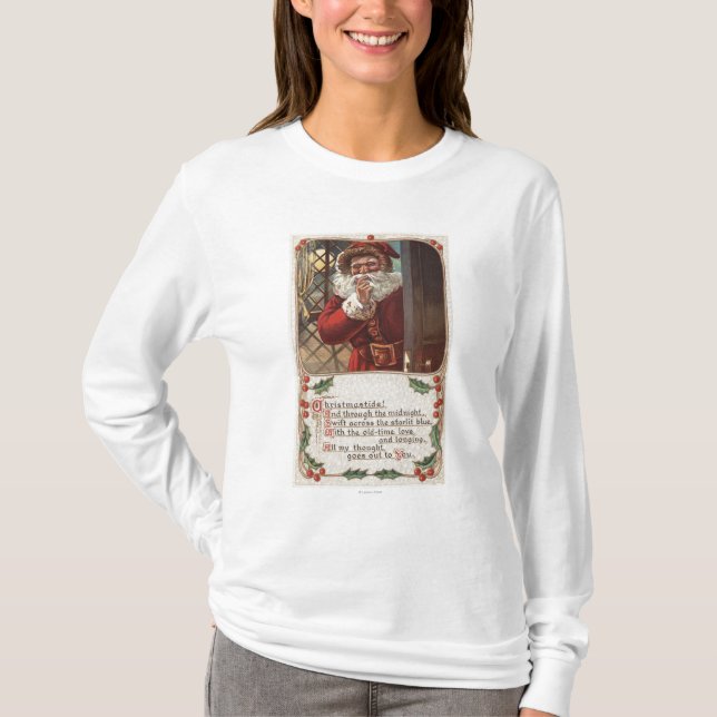 T-shirt Noël GreetingSanta avec la main sur la barbe (Devant)
