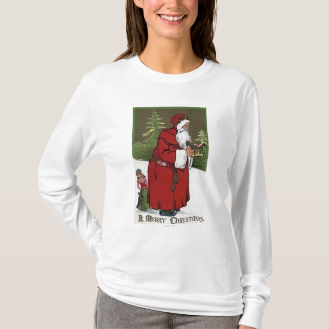 T-shirt Noël GreetingSanta avec le cheval en bois (Devant)
