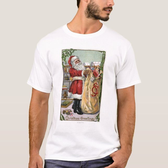 T-shirt Noël GreetingSanta avec le grand sac (Devant)