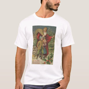 T-shirt Noël GreetingSanta marchant avec des enfants