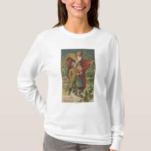 T-shirt Noël GreetingSanta marchant avec des enfants