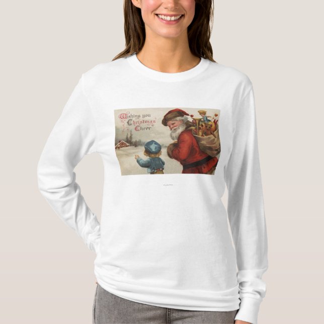 T-shirt Noël GreetingSanta parlant avec le garçon (Devant)