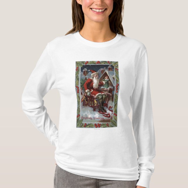 T-shirt Noël GreetingSanta sur Sleigh (Devant)