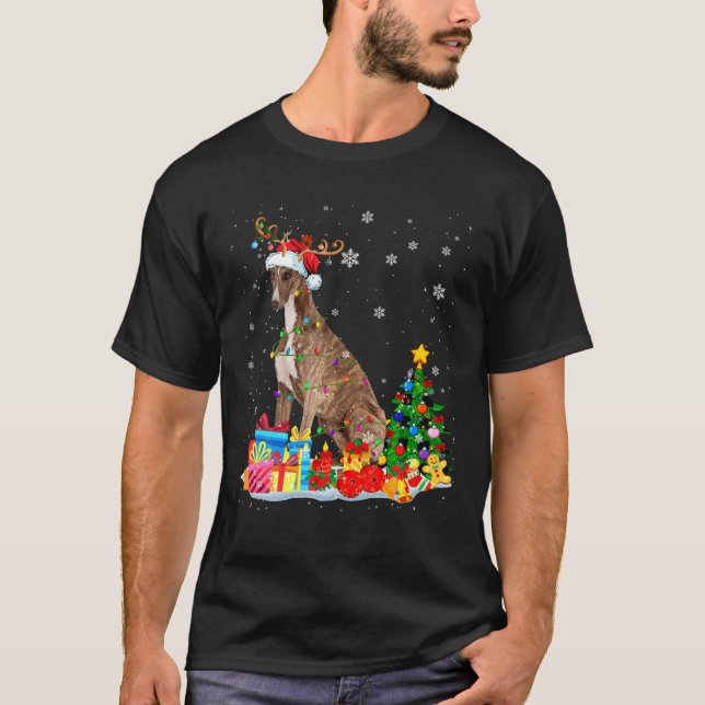 T-shirt Noël Greyhound Xmas Lumières Reindeer Père Noël Gr (Devant)