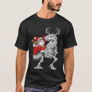 T-shirt Noël Halloween Père Noël équitation Dinosaur Skele