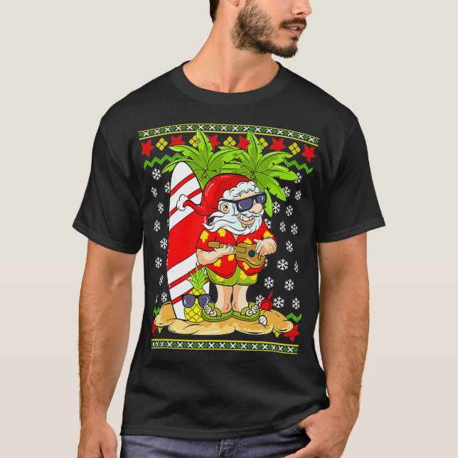 T-shirt Noël Hawaïen En Juillet Mele Kalikimaka Père Noël  (Devant)