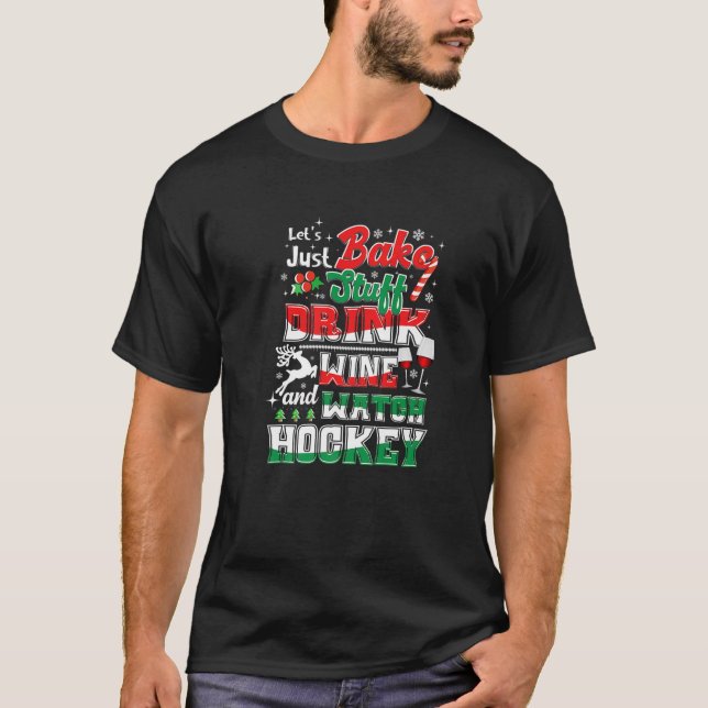 T-shirt Noël Hockey Moms Vin Baking Pajamas de vacances (Devant)