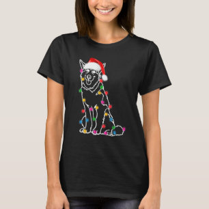 T-shirt Noël Husky Sibérien Xmas Lumières Chapeau de Père