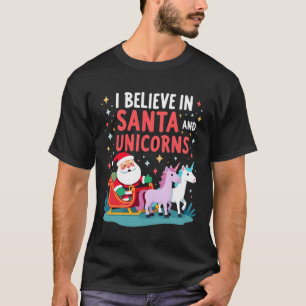T-shirt Noël Je Crois En Santa Et Licornes Drôle Xm