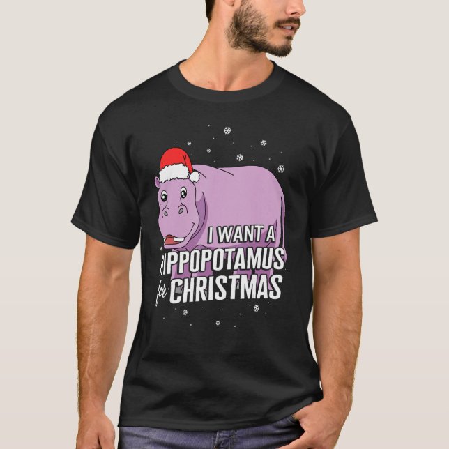 T-shirt Noël Je Veux Un Hippopotame Pour Noël Mignonne (Devant)