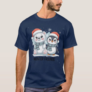 T-shirt Noël Joie Ours Pingouins Hiver Amis ami
