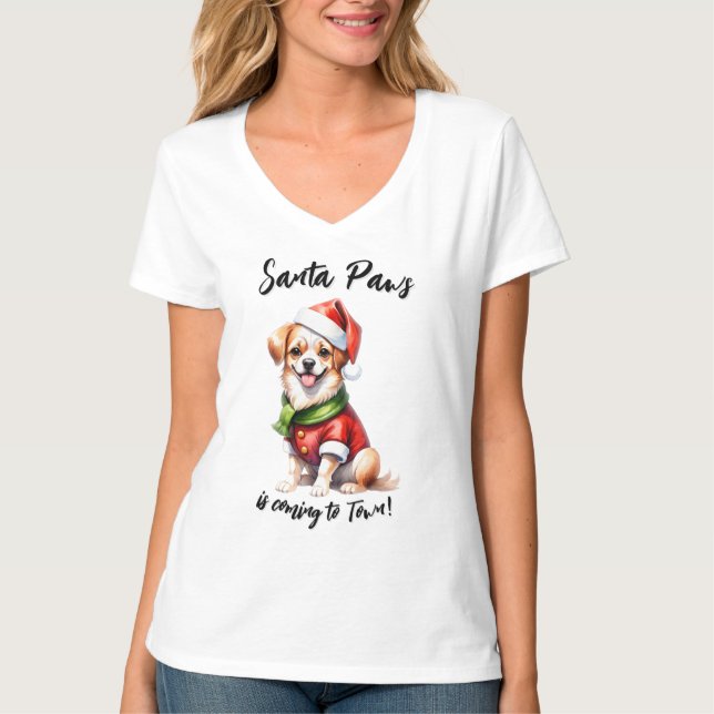 T-shirt Noël Jour Chiot Portez le vêtement du Père Noël (Devant)