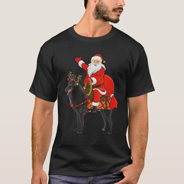 T-shirt Noël Jour férié Père Noël Riding Chien Schipperke  (Devant)