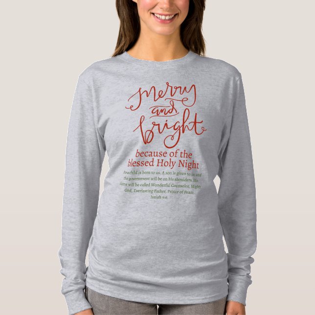 T-shirt Noël Joyeux et lumineux Saint Rouge Vert clair gri (Devant)