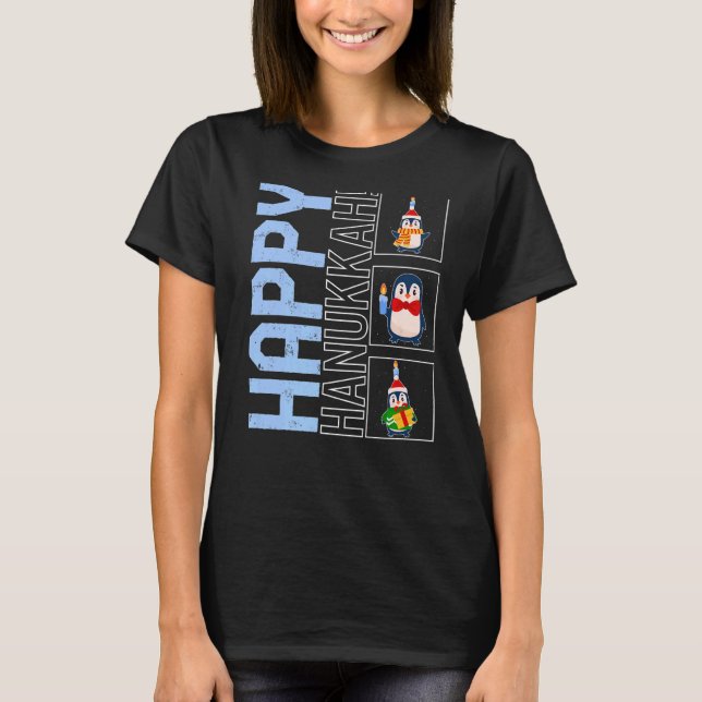 T-shirt Noël Joyeux Hanoukka Penguin Menorah Juif fe (Devant)