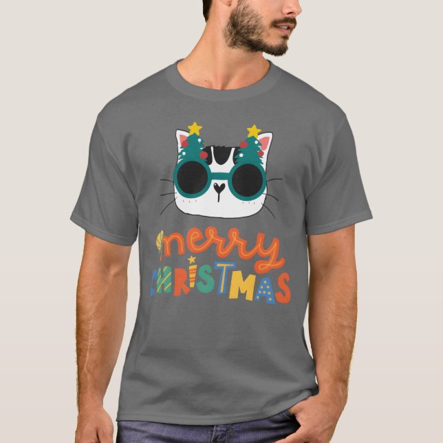 T-shirt Noël Joyeux Noël Drôle Chat (Devant)