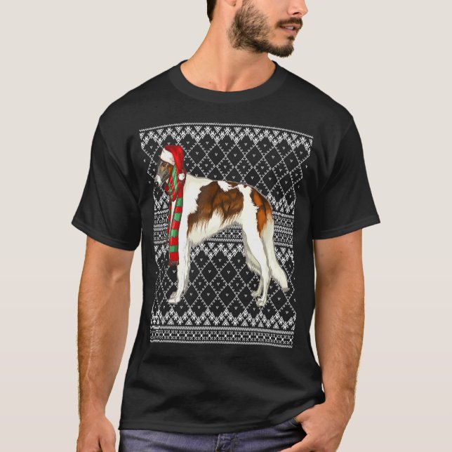 T-shirt Noël laid Casquette de Noël Borzoi Santa Claus (Devant)