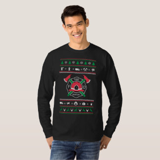 T-shirt Noël laid de chandail de sapeur-pompier