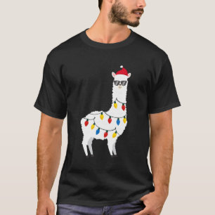 T-shirt Noël Llama Santa Hat Lunettes de soleil Alpaca Fu
