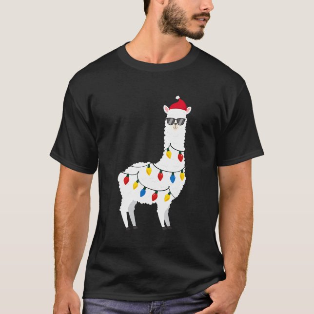 T-shirt Noël Llama Santa Hat Lunettes de soleil Alpaca Fun (Devant)