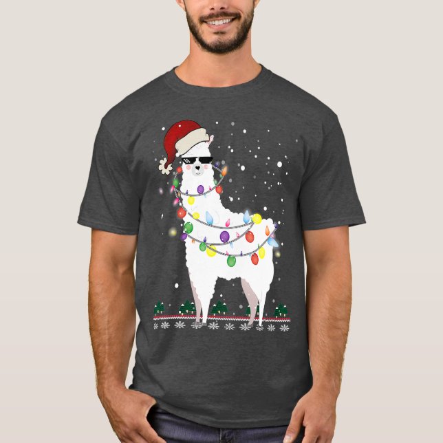 T-shirt Noël Llama Santa Hat Ugly Xmas Arbre Alpaca (Devant)