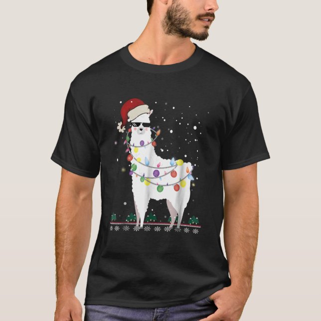 T-shirt Noël Llama Santa Hat Ugly Xmas Arbre Alpaca (Devant)