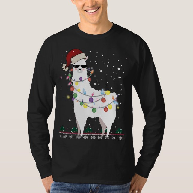 T-shirt Noël Llama Santa Hat Ugly Xmas Arbre Alpaca Gi (Devant)