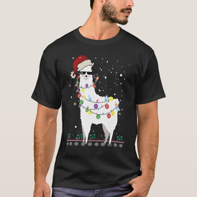 T-shirt Noël Llama Santa Hat Ugly Xmas Arbre Alpaca Gi (Devant)