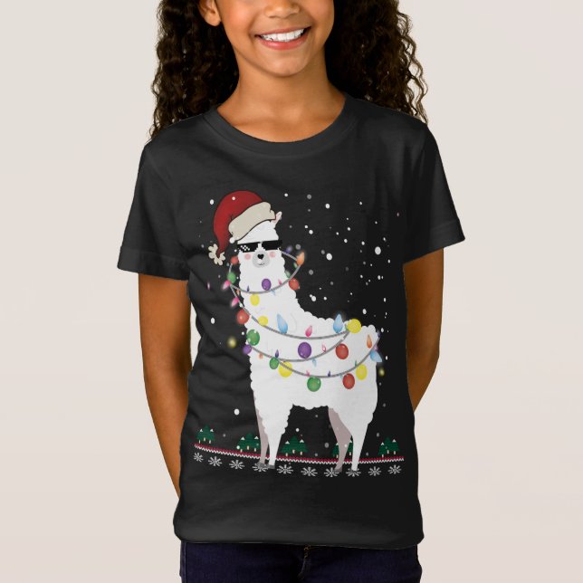 T-Shirt Noël Llama Santa Hat Ugly Xmas Arbre Alpaca Gi (Devant)