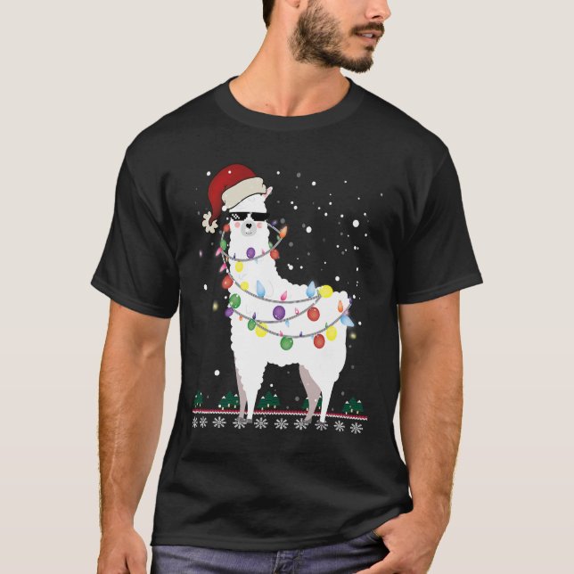 T-shirt Noël Llama Santa Hat Ugly Xmas Arbre Alpaca Gi (Devant)