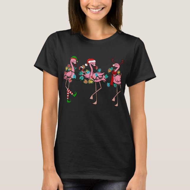 T-shirt Noël Lumières Flamant rose rose (Devant)
