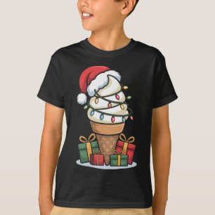 T-shirt Noel Lumières Glace Cone de crème avec Santa Hat D