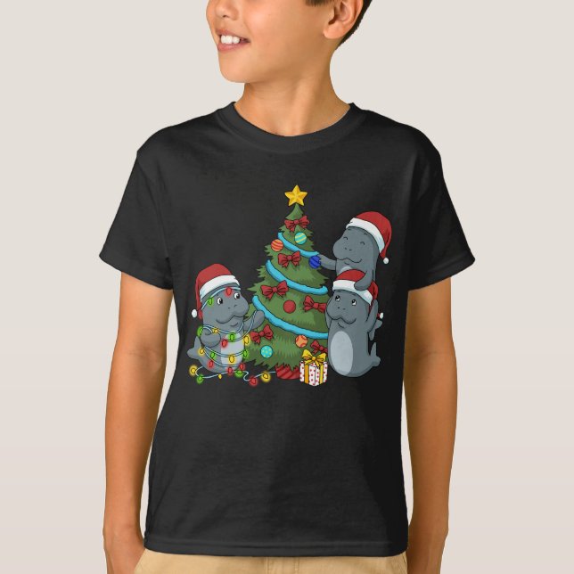 T-shirt Noël Manatee Cadeau Noël Arbre Manatee (Devant)