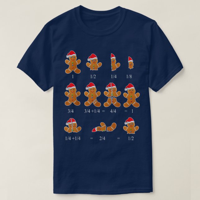 T-shirt Noël Math Teacher Fraction Gingerbread Cookie (Design devant)